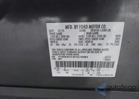 2015 Ford Explorer Sport from USA, damaged, VIN 1FM5K8GT4FGC10983